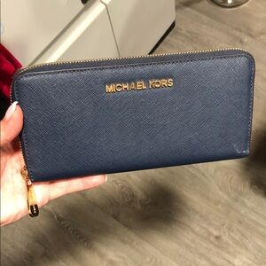 Michael Kors Navy Wallet with Gold Accents
